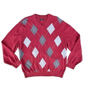 Charter Club Sweater XL Red Gray Argyle Preppy Academia Retro Knit Pullover